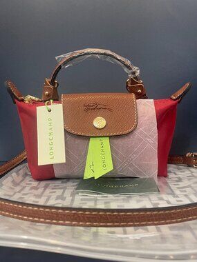 NWT Longchamp Original Mini Handbag Pouch Burgundy 2Way Canvas Crossbody Tote XS